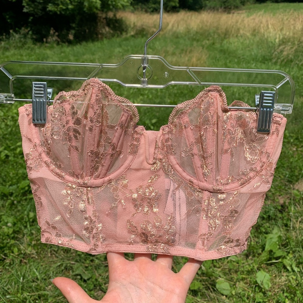 Victoria's Secret Pink and Gold Lace Bustier bra